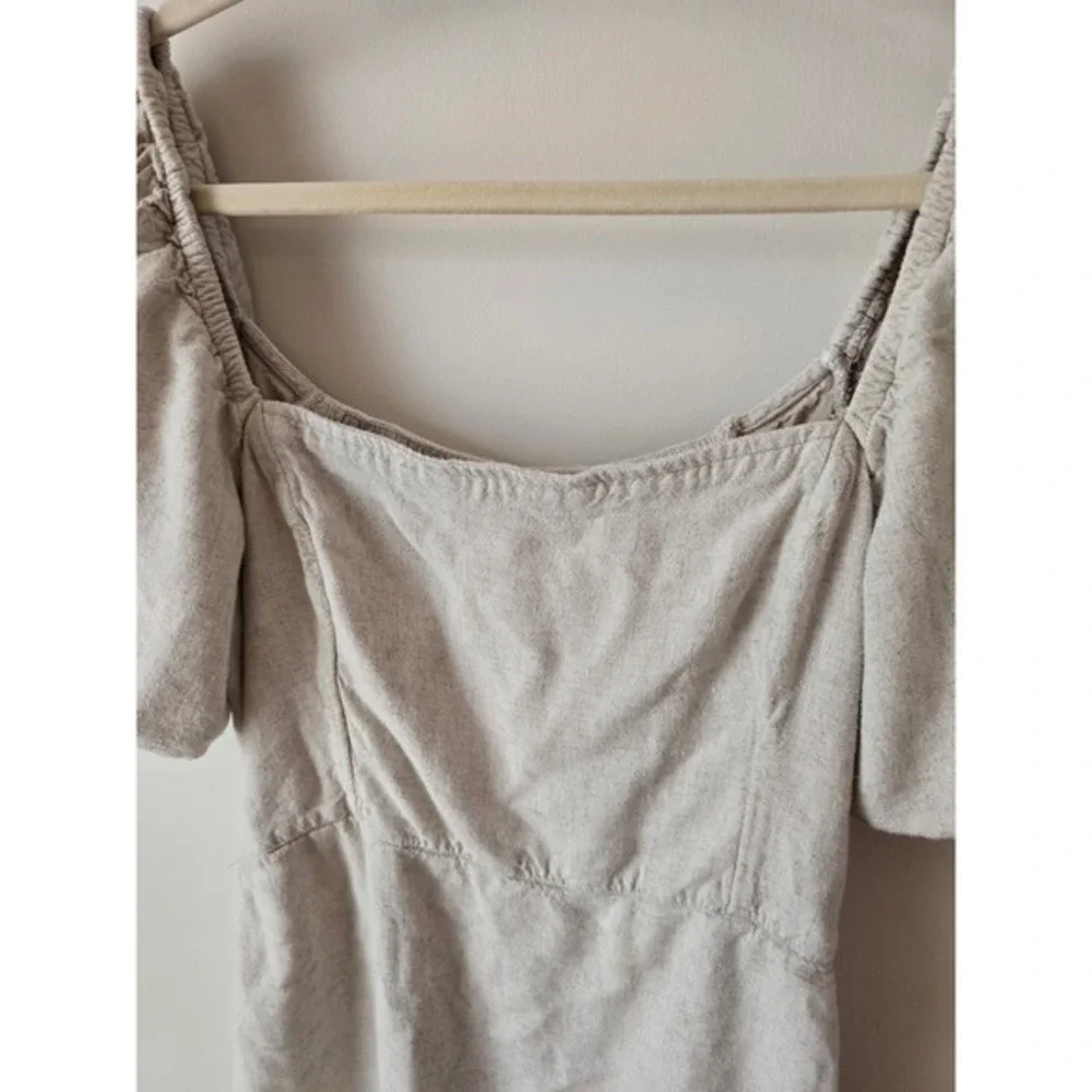 Abercrombie & Fitch Mini Dress Square‎ Neck Puff Sleeve Smocked Beige XL - Picture 5 of 11